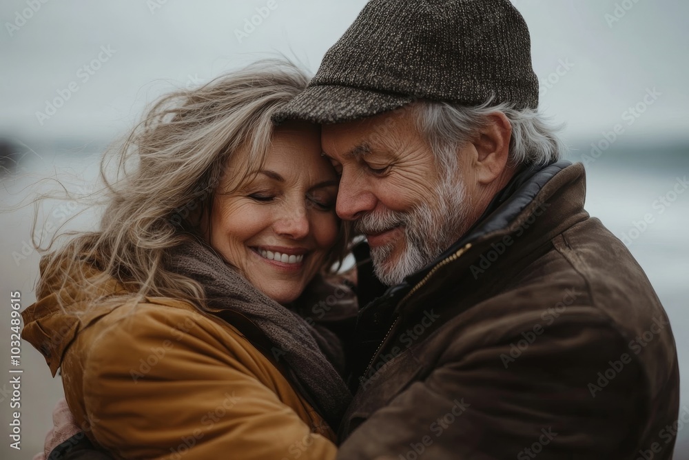 Mature couple dancing together at the beach, Generative AI Mature couple dancing together at the beach, Generative AI