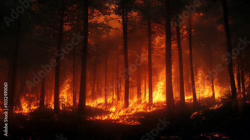 Fiery Glow of a Supervised Forest Burn Lighting Up the Forest