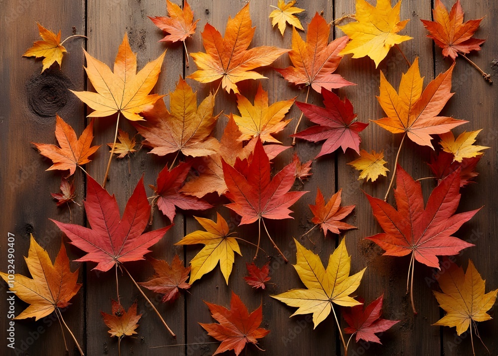 Art generated by generative AI features autumnal elements on a wooden background Art generated by generative AI features autumnal elements on a wooden background