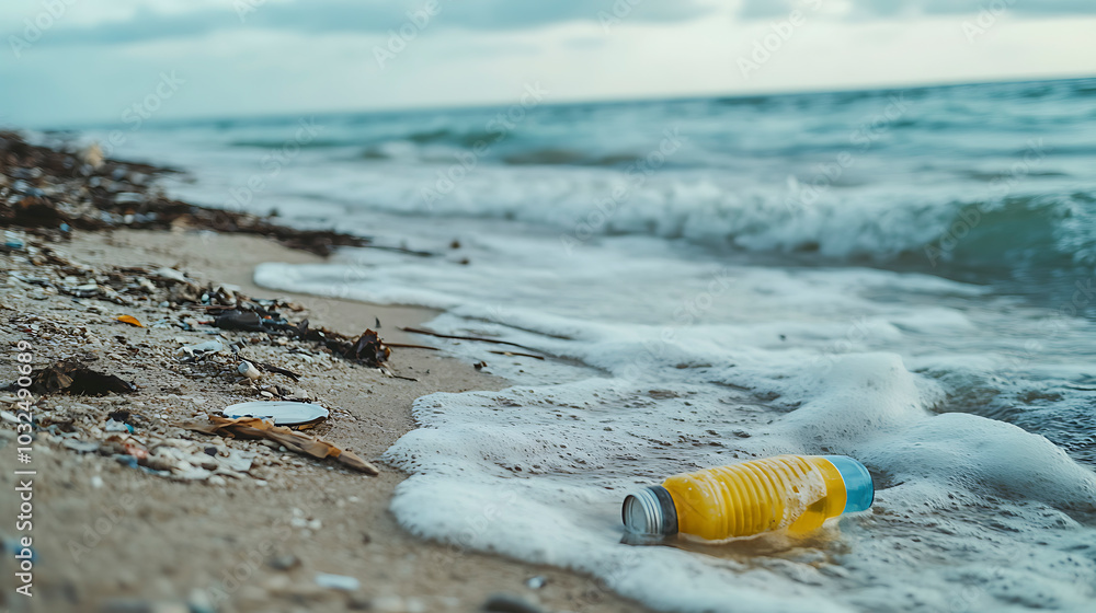 Heavily Polluted Beach Strewn with Ocean Garbage and Debris Heavily Polluted Beach Strewn with Ocean Garbage and Debris