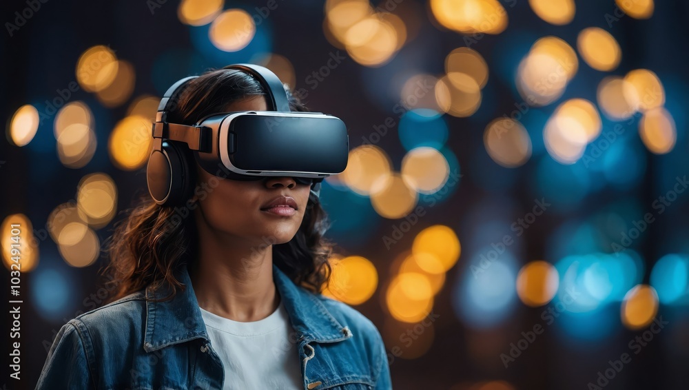 Diverse people standing in VR glasses Diverse people standing in VR glasses