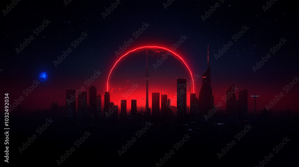 Fototapeta premium retrowave city panorama