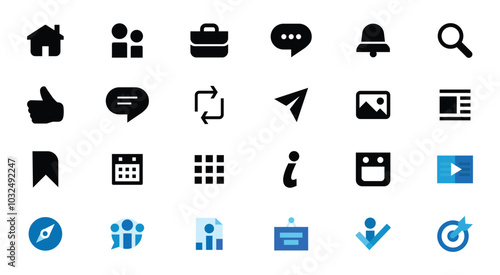 LinkedIn all icons and UI interface icons and logos vector design collection. Linkedin all design elements vector. Social media icons, home, explore, send, clients, groups, post a job, service, etc