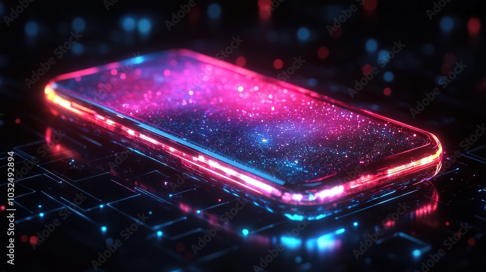 Holographic smartphone design concept on dark background Holographic smartphone design concept on dark background