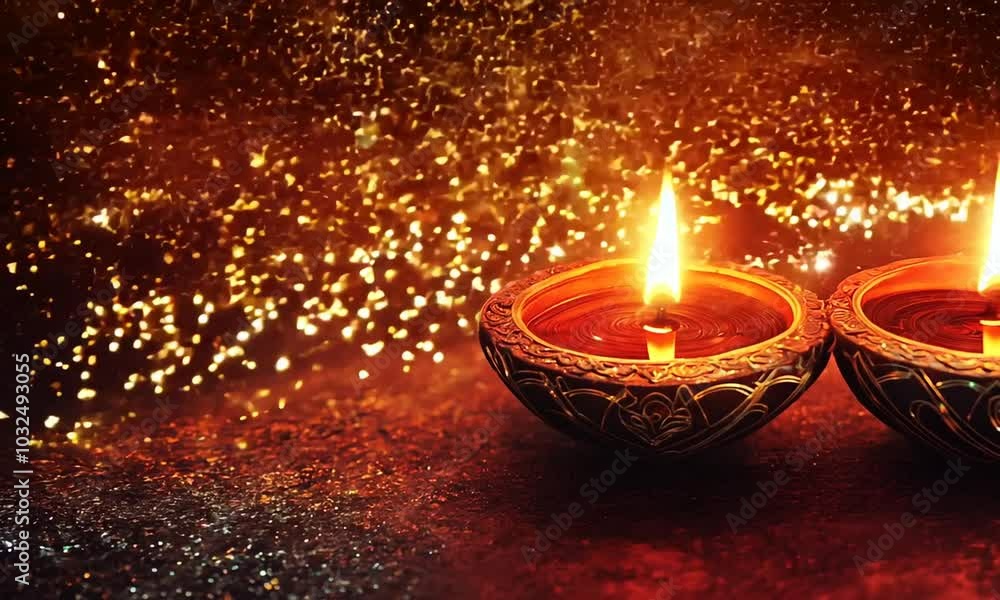 Happy Diwali, Diwali lamps burning on a festive night Happy Diwali, Diwali lamps burning on a festive night
