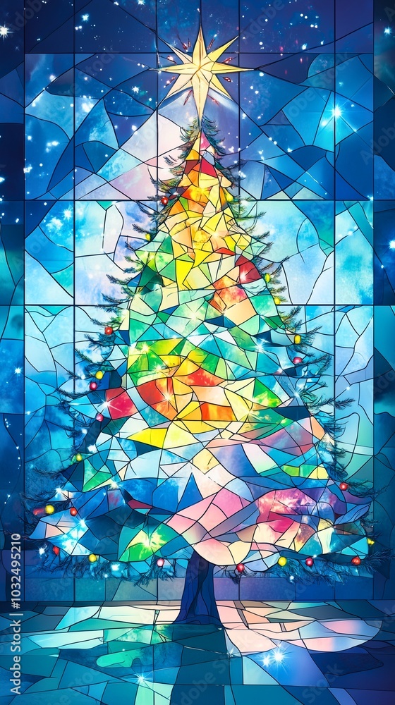 Fototapeta premium 美しいステンドグラス風クリスマスツリー1