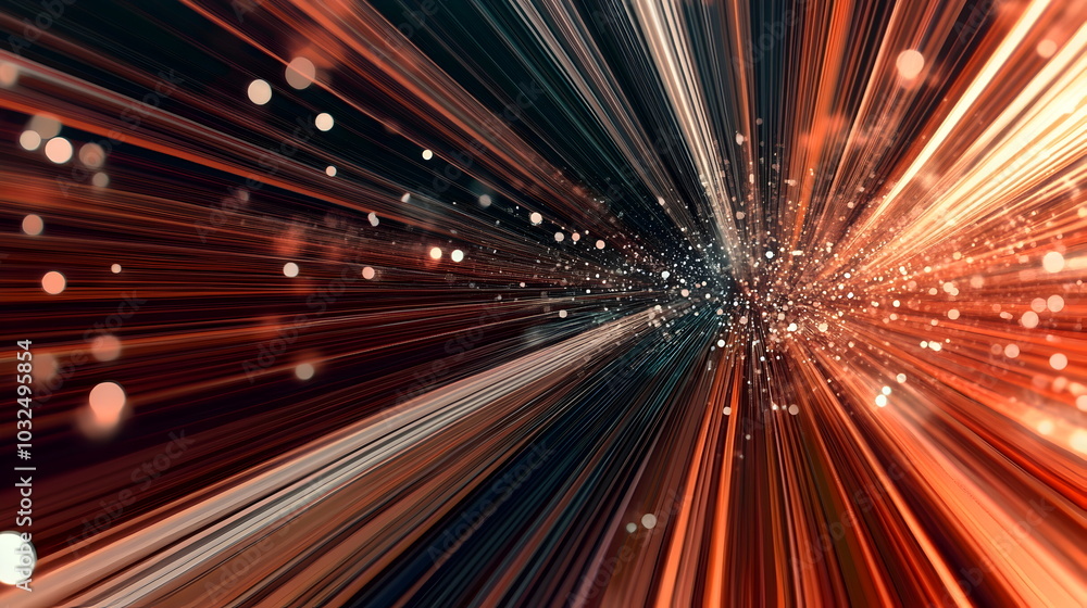 A vector illustration of a fast-paced technology concept, flat colors with a gradient from black to neon orange. Dots and lines create a dynamic, perspective-based web, with the vanishing point A vector illustration of a fast-paced technology concept, flat colors with a gradient from black to neon orange. Dots and lines create a dynamic, perspective-based web, with the vanishing point