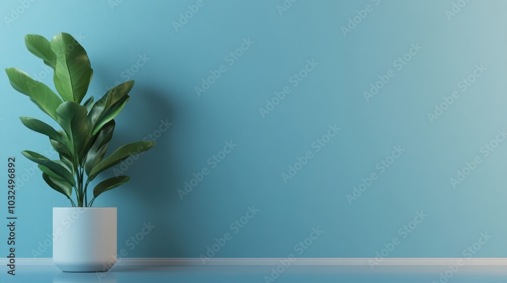 Minimalist house model and green plant on a clean, blue background, evoking themes of home, nature, and calm living. Minimalist house model and green plant on a clean, blue background, evoking themes of home, nature, and calm living.