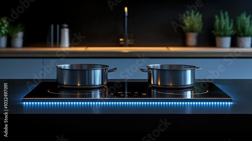 Modern induction cooktop with stainless steel pan