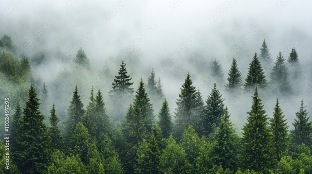 Misty forest scene with lush green trees, shrouded in fog, creating a mystical, atmospheric landscape perfect for nature-themed work. Misty forest scene with lush green trees, shrouded in fog, creating a mystical, atmospheric landscape perfect for nature-themed work.