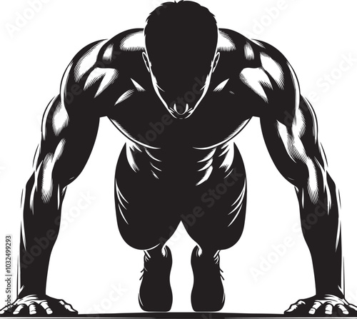 Billede på lærred Push-up Gym exercise Silhouette illustration isolated on a white background