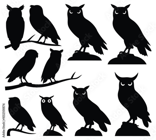 Owl Silhouettes Set  Vector Illustration