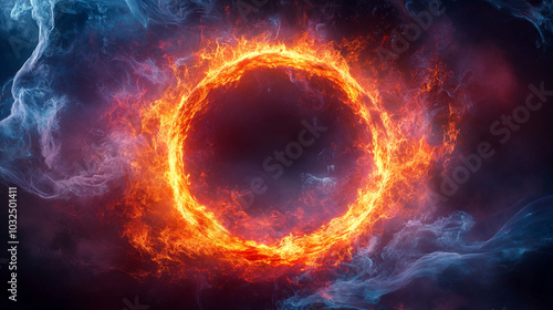 Fiery Circle of Energy with Smoke and Flames Abstract Background