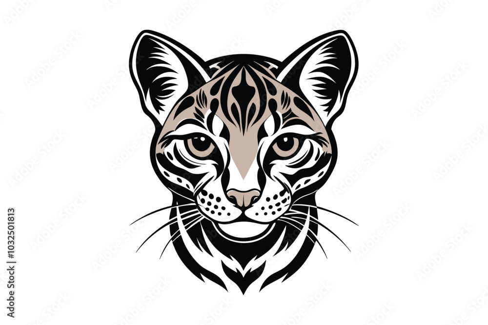 Ocelot Head Silhouette Vector Illustration – Perfect for T-Shirts & Hoodies Ocelot Head Silhouette Vector Illustration – Perfect for T-Shirts & Hoodies