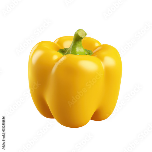 PNG yellow bell pepper 3d icon, cartoon style minimal on transparent, isolate on white background