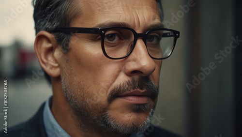 Middle-aged guy with trendy eyeglasses 