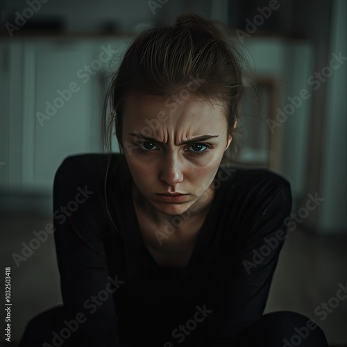 Closeup Portrait of a Woman with a Frowning Expression