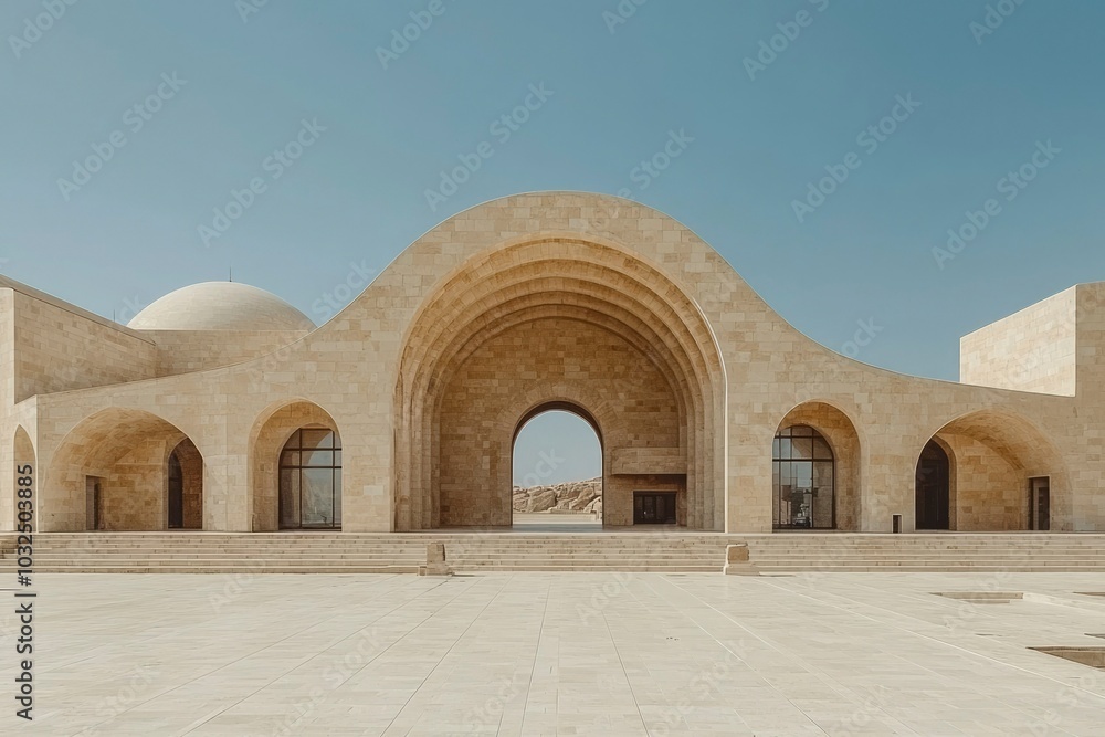 Fototapeta premium Architectural Entrance with Curved Arches and Stonework