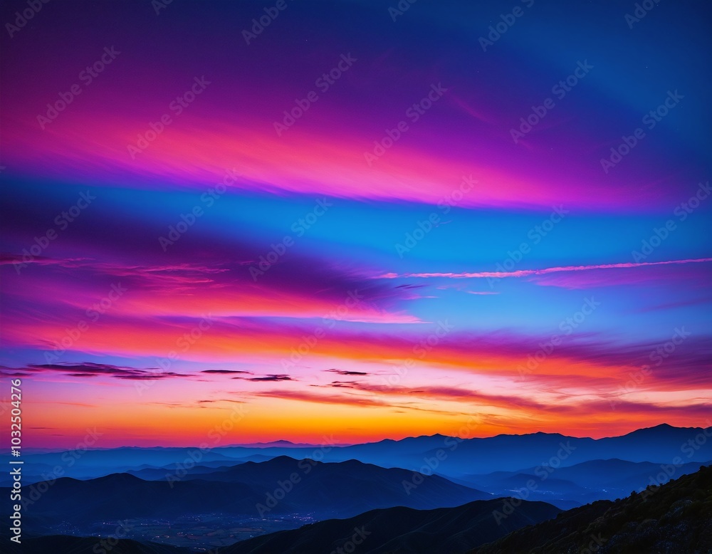 Fototapeta premium Sunset over mountains with vibrant pink and purple skies