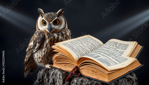 Wallpaper Mural Old Spell book and an owl in the background isolated with white highlights, png Torontodigital.ca