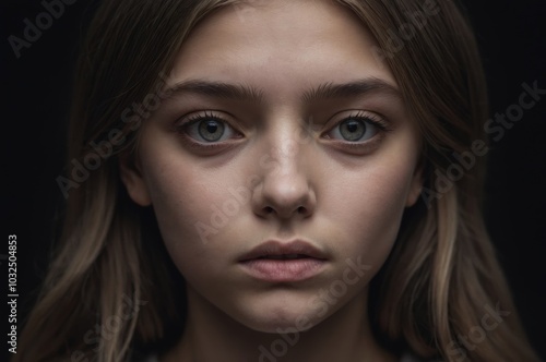 Close-up portrait of young Caucasian woman with blonde hair and direct gaze