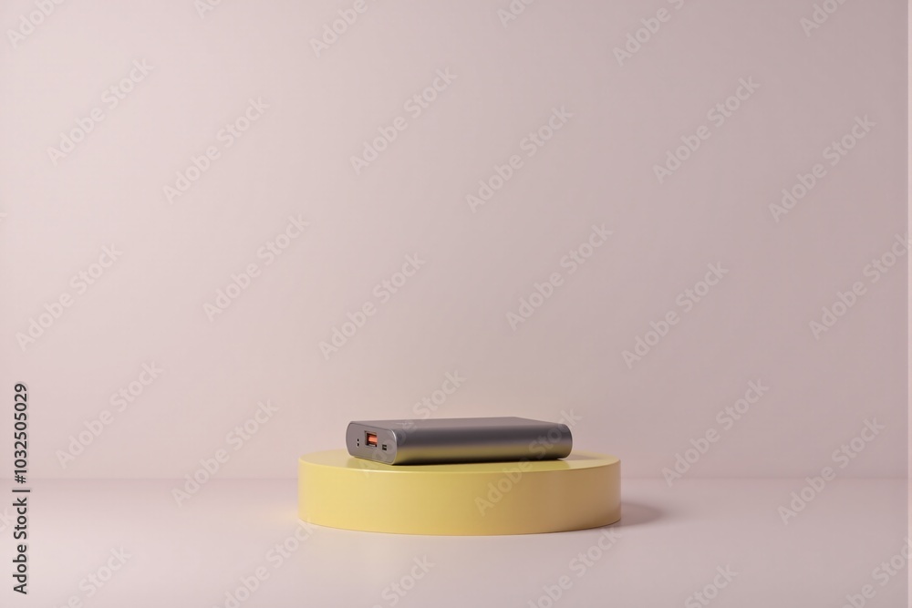A small power bank on a clean design background with a sleek look A small power bank on a clean design background with a sleek look