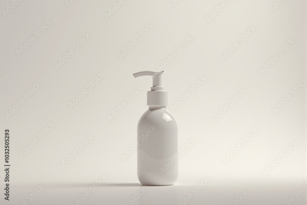 A small bottle of hand gel on a clean design background with soft lighting A small bottle of hand gel on a clean design background with soft lighting