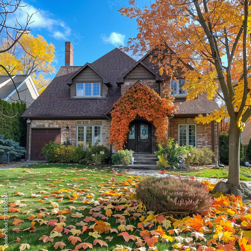 Suburban home from the front garden in early Autumn as the leaves begin to turn