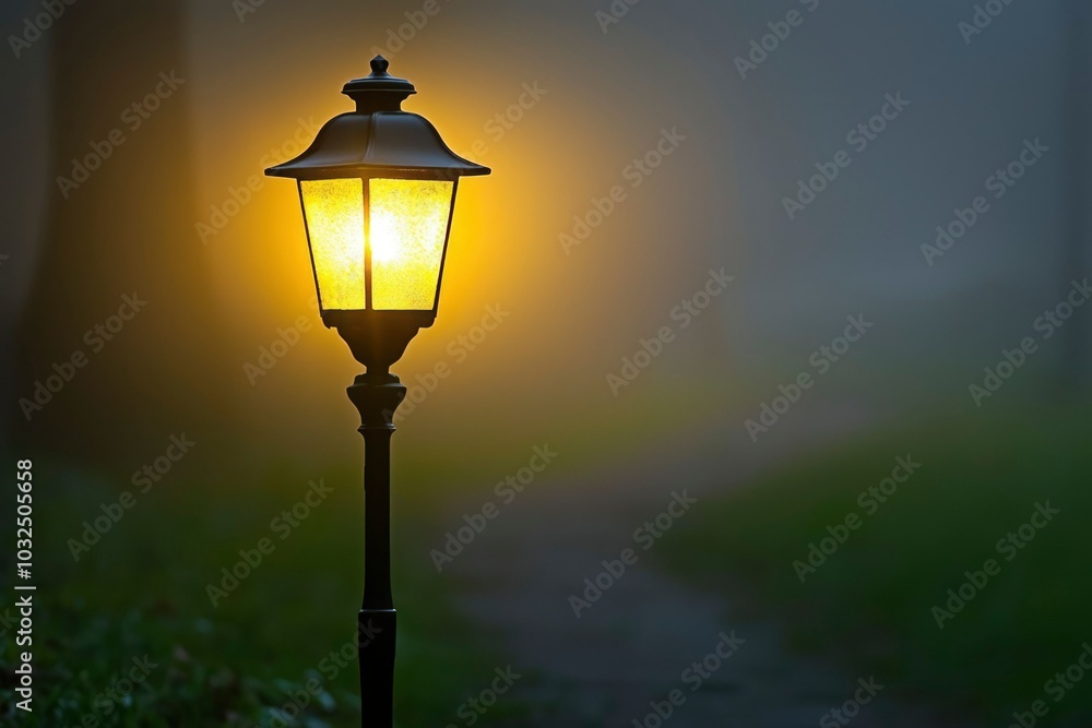 Illuminated Street Lamp in a Foggy Environment Illuminated Street Lamp in a Foggy Environment