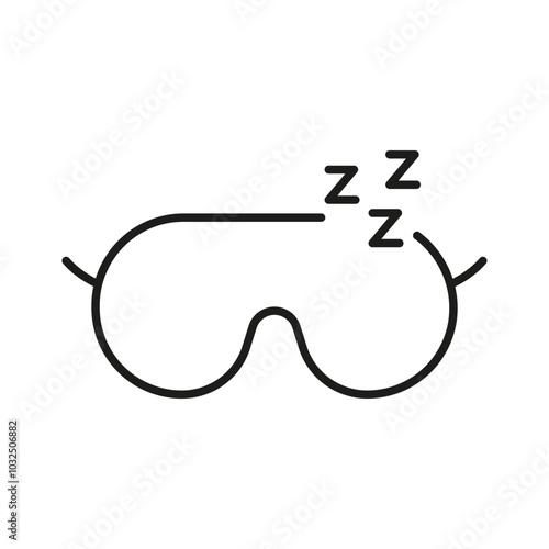 Sleep Mask With ZZZ Line Icon. Eye Mask For Sleeping Outline Symbol. Restful Sleep Accessory. Editable Stroke. Isolated Vector Illustration