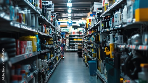 Aisle in a retail store with shelves stocked with various products.