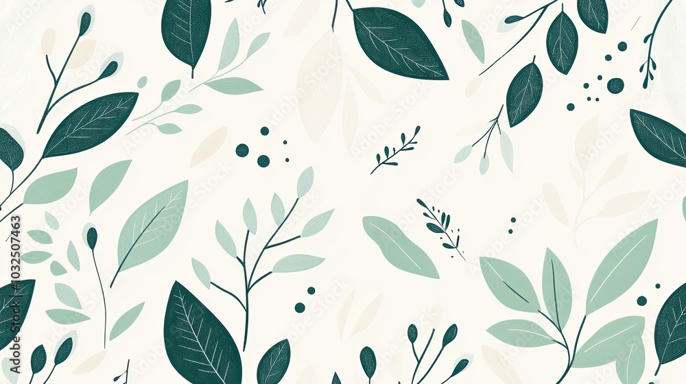 Minimal green and white doodle pattern on a plain background, featuring abstract leaves and simple lines for a clean, fresh look.