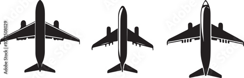 The airplane silhouette vector,  Aeroplane clipart, and Plane icon set are isolated.