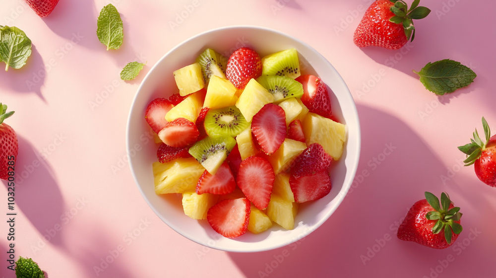 Fresh Summer Fruit Salad with Strawberries Pineapple Kiwi and Mint Fresh Summer Fruit Salad with Strawberries Pineapple Kiwi and Mint