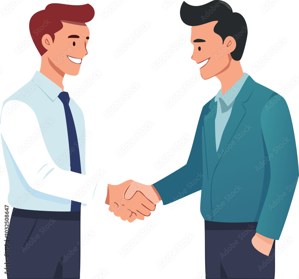 Two people shake hands as a result of agreement. Meeting of businessmen. Isolated on the background vector illustration Two people shake hands as a result of agreement. Meeting of businessmen. Isolated on the background vector illustration