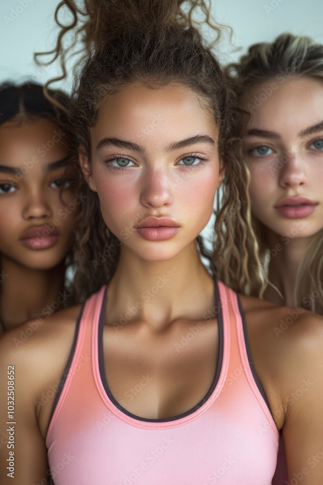Embracing a lifestyle of fitness: Group of young women wearing sports clothing in a studio, Generative AI Embracing a lifestyle of fitness: Group of young women wearing sports clothing in a studio, Generative AI