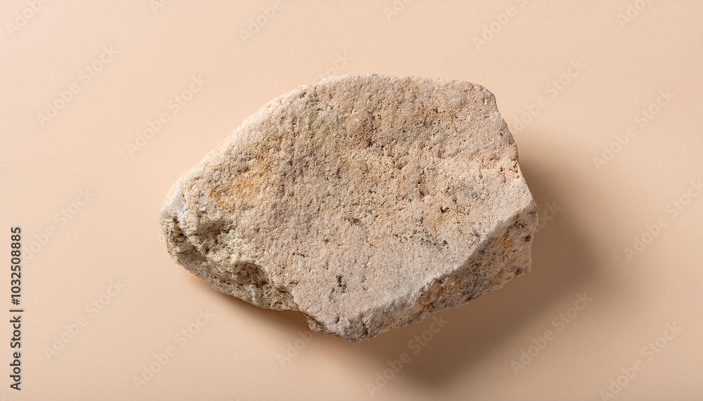 Obraz premium Empty stone podium on light beige background. Minimal podium, display product presentation.