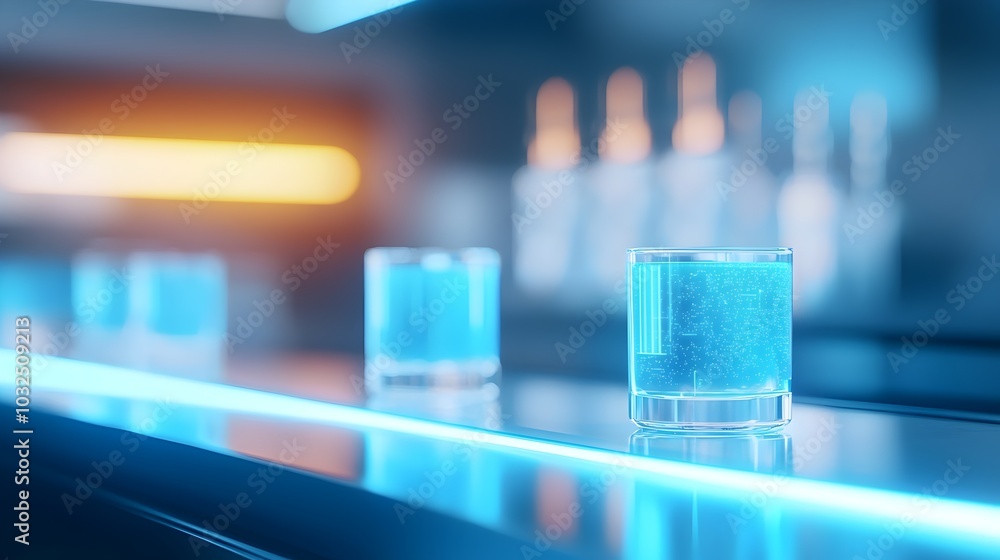 Futuristic Cyberpunk Bar with Neon Drinks and Robotic Bartender - Sleek Metallic Dcor and Glowing Glasses in a Vibrant Nightlife Scene Futuristic Cyberpunk Bar with Neon Drinks and Robotic Bartender - Sleek Metallic Dcor and Glowing Glasses in a Vibrant Nightlife Scene