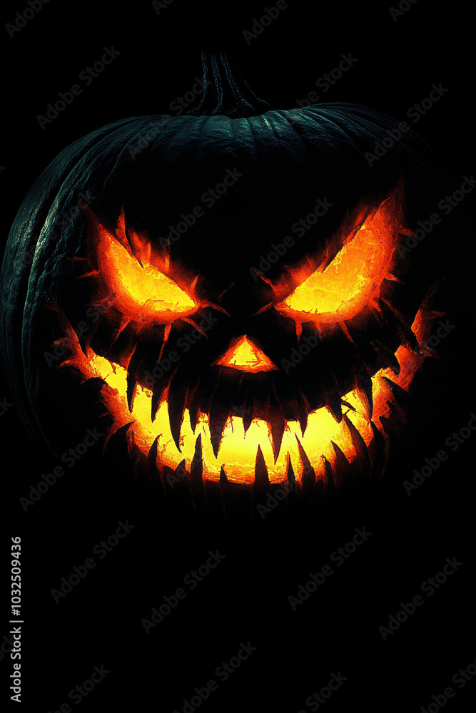 Naklejka premium Eerie Jack-o'-lantern on Black Background