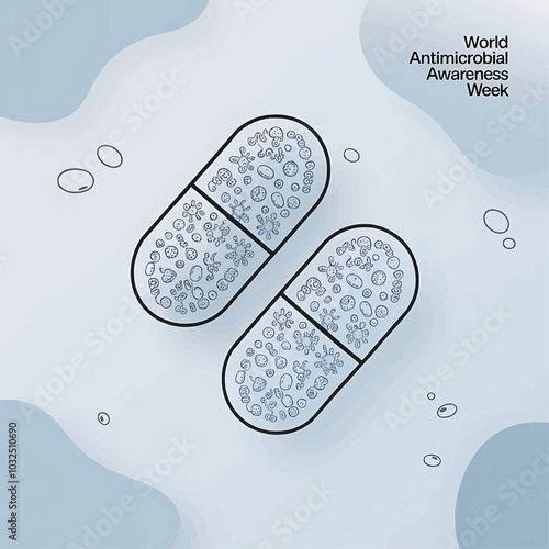 Vector illustration for World Antimicrobial Resistance Awareness Week (November 18-24) with a close-up of pills to highlight the threat of resistance to medication.