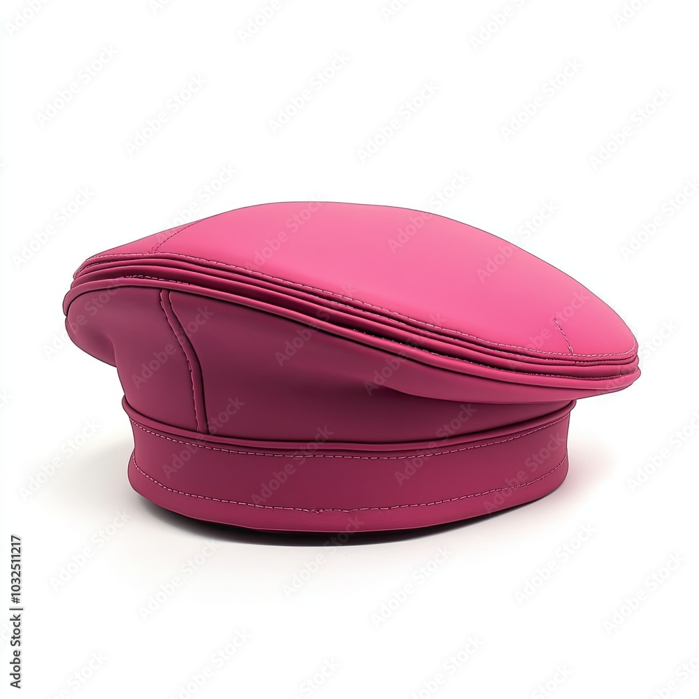 Pink Leather Beret with Stitching Detail Pink Leather Beret with Stitching Detail