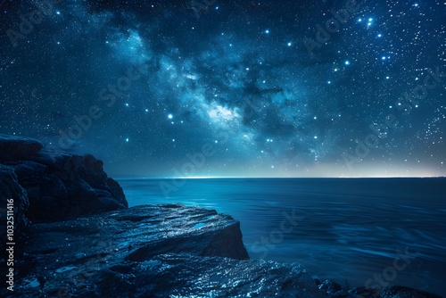 Serene Nightscape: A Starry Sky Over Tranquil Waters