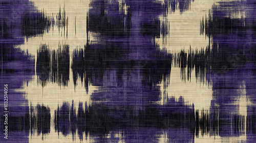 Textured ikat style pattern with layered effects in purple and beige tones photo