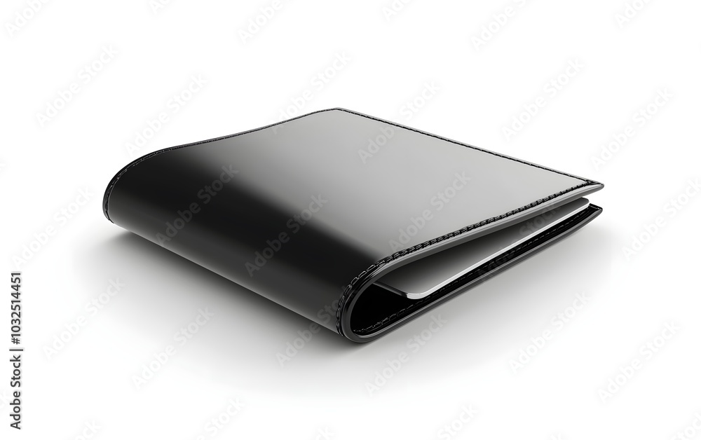 A classic black leather wallet, isolated on a white background, with multiple card slots visible and a sleek design A classic black leather wallet, isolated on a white background, with multiple card slots visible and a sleek design