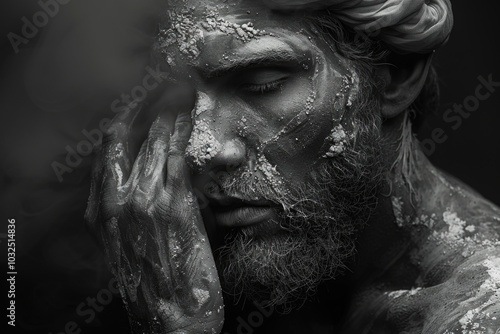 Wallpaper Mural A grayscale image showcasing a person's hands covered in paint, with the focus on texture and artistic expression, representing creativity and the human spirit Torontodigital.ca