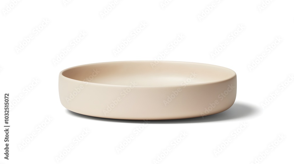 A clean, white ceramic plate with a slight sheen, isolated on a white background, featuring a subtle shadow underneath A clean, white ceramic plate with a slight sheen, isolated on a white background, featuring a subtle shadow underneath