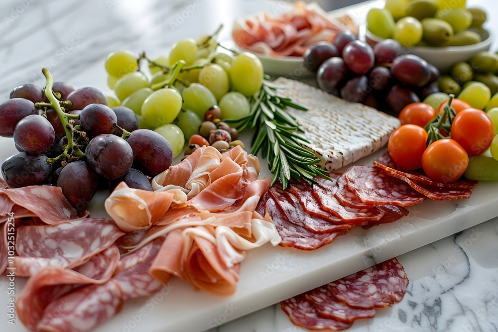 A Delicious Charcuterie Board with Fresh Fruits and Meats A Delicious Charcuterie Board with Fresh Fruits and Meats