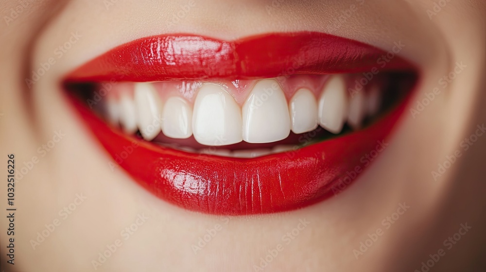 Close-up of Red Lips and White Teeth Smiling Close-up of Red Lips and White Teeth Smiling