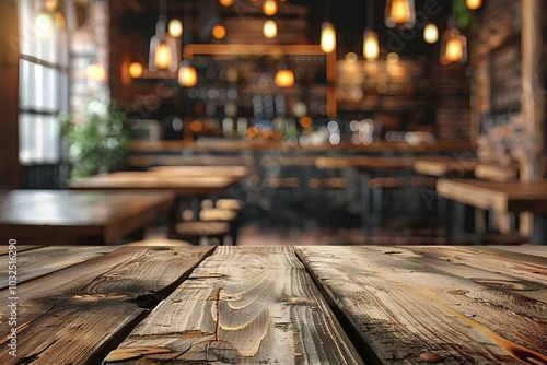 A close up of a wooden table in a restaurant