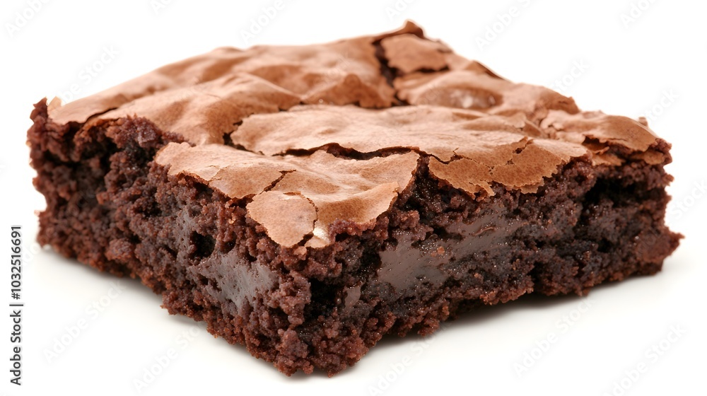 A single chocolate brownie, isolated on a white background, with a rich, fudgy texture and a slight shadow underneath A single chocolate brownie, isolated on a white background, with a rich, fudgy texture and a slight shadow underneath